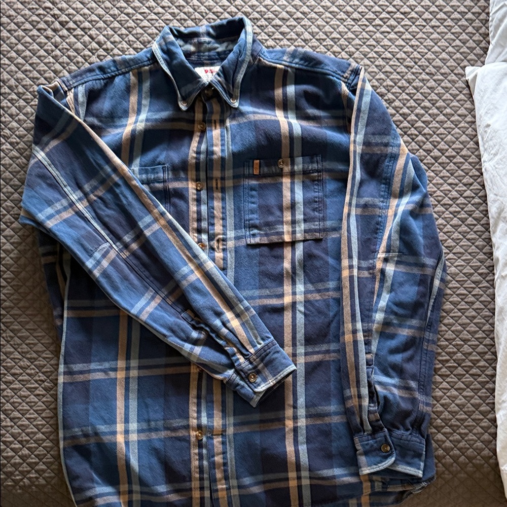 Fjallraven Men's Navy and Cream Plaid Shirt